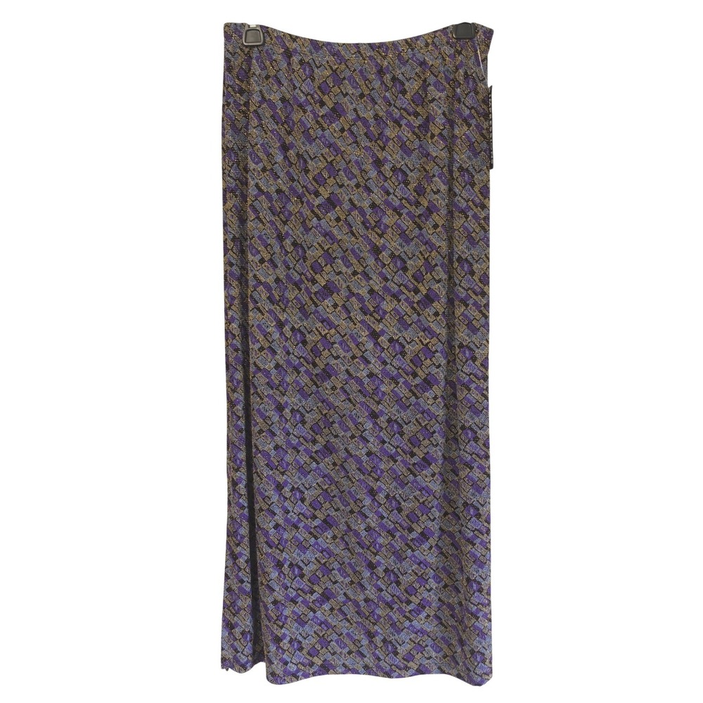 Vtg 90s Y2K Impressions Maxi Skirt Metallic Geometric Nylon Stretch Retro Medium